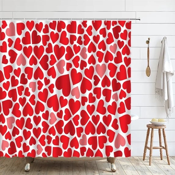 Love Heart Shower Curtain Sets Valentine's Day Couple Gift Fabric Bathroom Decor Curtain Non-Slip Rug Bath Mat Lid Toilet Cover