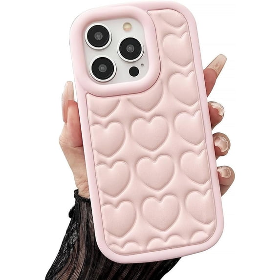 Love Heart Soft Touch Simple Cute TPU Case Compatible with iPhone Case (Pink,iPhone 12)