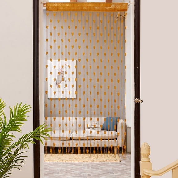 Love Heart String Curtain Window Door Divider Sheer Curtain Valance,Drapes for Bathroom & Bedroom & Living Room Curtains(50x200cm,Brown)