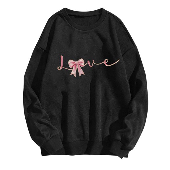Love Heart Sweatshirt for Women Valentines Bow Graphic Pullover Fleece Tops Cute Crewneck Shirts