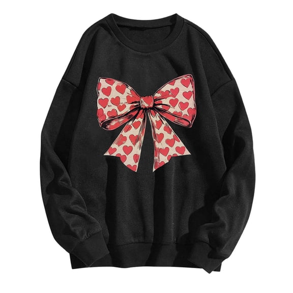 Love Heart Sweatshirt for Women Valentines Bow Graphic Pullover Fleece Tops Cute Crewneck Shirts