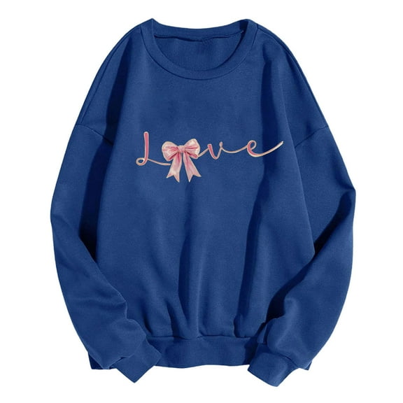 Love Heart Sweatshirt for Women Valentines Bow Graphic Pullover Fleece Tops Cute Crewneck Shirts