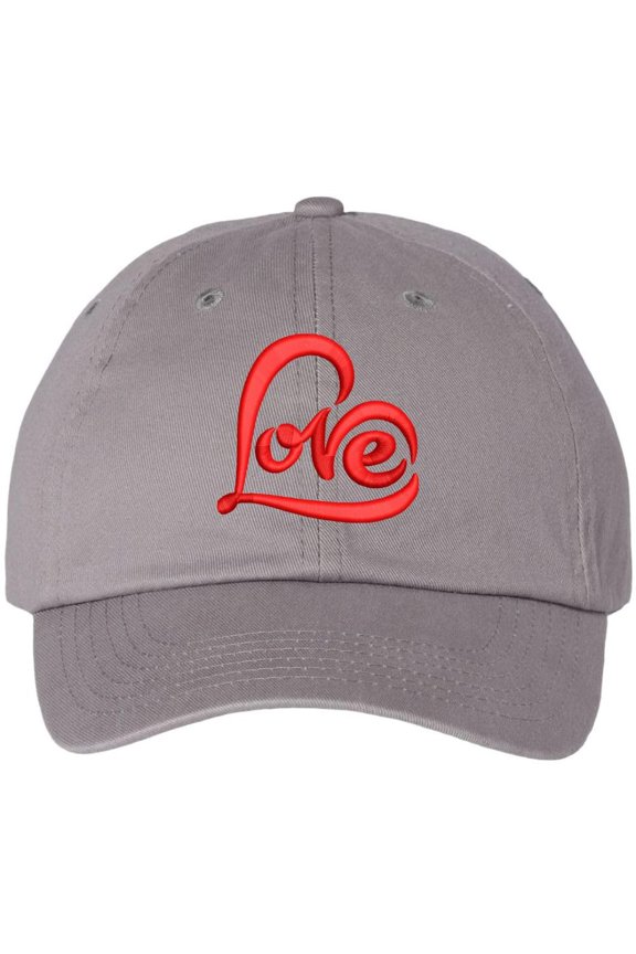 Love Heart Text Embroidered Hat | Mom Girlfriend Loved One Valentines Day Adjustable, Unstructured Dad Cap (Grey)