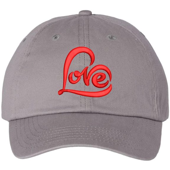 Love Heart Text Embroidered Hat | Mom Girlfriend Loved One Valentines Day Adjustable, Unstructured Dad Cap (Grey)