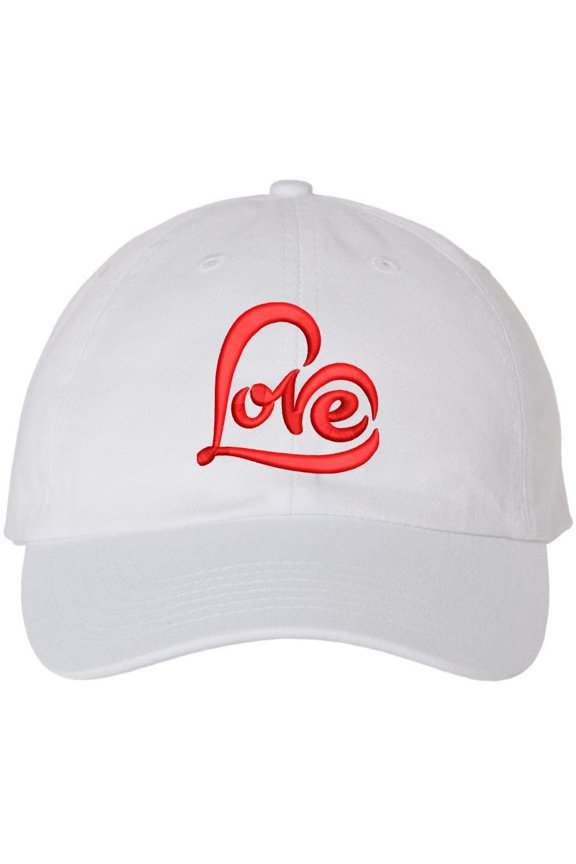 Love Heart Text Embroidered Hat | Mom Girlfriend Loved One Valentines Day Adjustable, Unstructured Dad Cap (White)