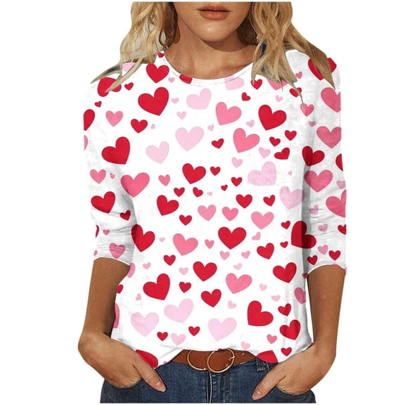 Love Heart Tops for Women Valentines Day Short Sleeve Shirts Casual Lover Gift Blouse