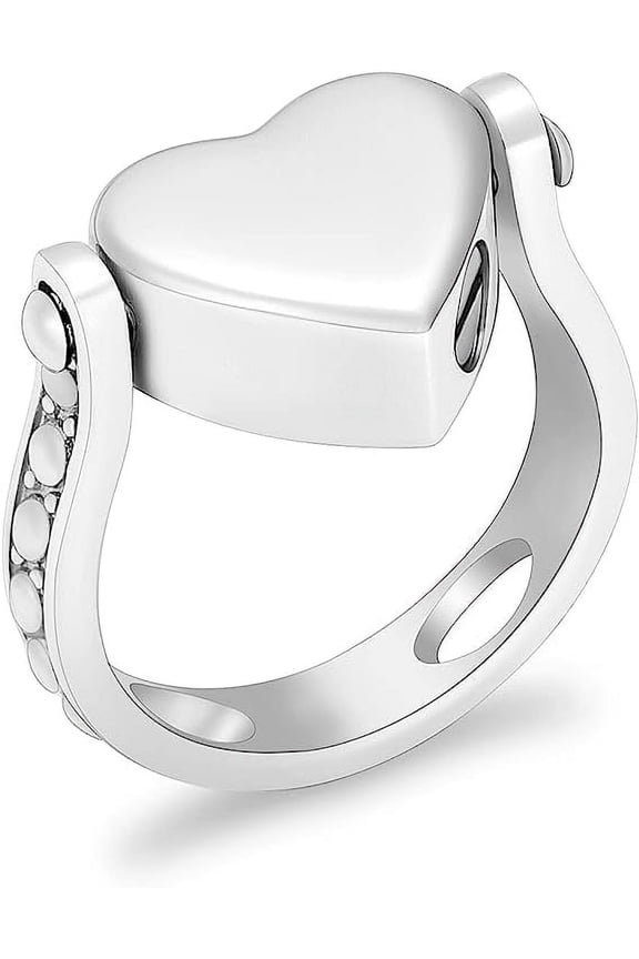 Love Heart Urn Memorial Finger Ring Cremation Rings for Ashes Stainless Steel Keepsake Jewelry