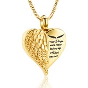 IMRSANL Love Heart Urn Necklace for Ashes Keepsake Memorial Cremation Jewelry Stainless Steel Angel Wing Ashes Holder Memorial Gift for Loss of Father/Mother/Pet