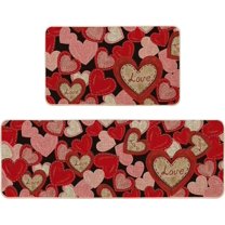 Love Heart Valentine''s Day Kitchen Mats Set of 2, Home Decor Low-Profile Kitchen Rugs for Floor - 17x29 and 17x47 Inch
