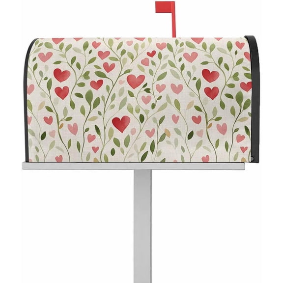 Love Heart Valentine''s Day Mailbox Covers Magnetic Oversized, Rustic Botanical Spring Magnetic Mailbox Covers for Garden Outdoor Decorations, Wraps Post Letter Box Cover, 21" x 25.5"
