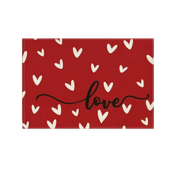 Love Heart Valentine's Day Placemats for Dining Table Seasonal Anniversary Holiday Table Mats for Home Party Kitchen Dining Decoration, 1Pc, Heart Pattern, Reusable & Durable(Red,16.9x12.6")