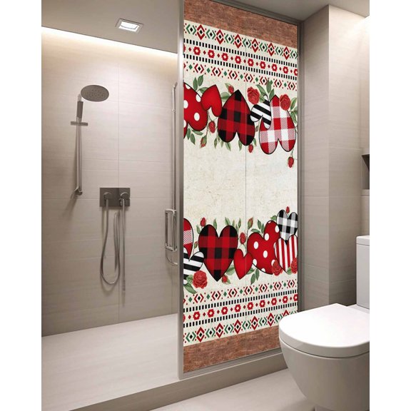 Love Heart Valentine's Day Window Privacy Film Stained Glass Window Film Decorative Windows Cover Static Windows Cling for Glass Door Spring Floral Roses Romantic Stickers for Bathroom 29.5"x78.7"