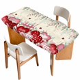 thumbnail image 1 of Love Heart Valentine's Table Cloths for 4 Foot Rectangle Tables, Vintage Eucalyptus Botanical Red Pink Patio Waterproof Elastic Fitted Tablecloths, Washable Rectangular Table Cover for Camping, 1 of 8