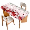 thumbnail image 1 of Love Heart Valentine's Table Cloths for 6 Foot Rectangle Tables, Eucalyptus Botanical Red Pink Ombre Patio Waterproof Elastic Fitted Tablecloths, Washable Rectangular Table Cover for Camping, 1 of 8