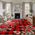 thumbnail image 1 of Love Heart Valentines Day Area Rugs 5'x8', Washable Small Throw Rugs for Classroom Bedroom, Botanical Eucalyptus Red Plaid Indoor Outdoor Rug Non-Slip Low Pile Carpet Runner Reversible Floor Mats, 1 of 8
