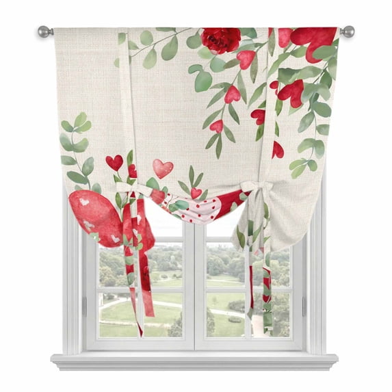 Love Heart Valentines Day Balloon Curtains for Windows, Bedroom Curtains 54 Inch Length, Botanical Eucalyptus Red Rustic Tie Up Curtains Panels Thermal Insulated Bathroom Curtains Window 42"x54"