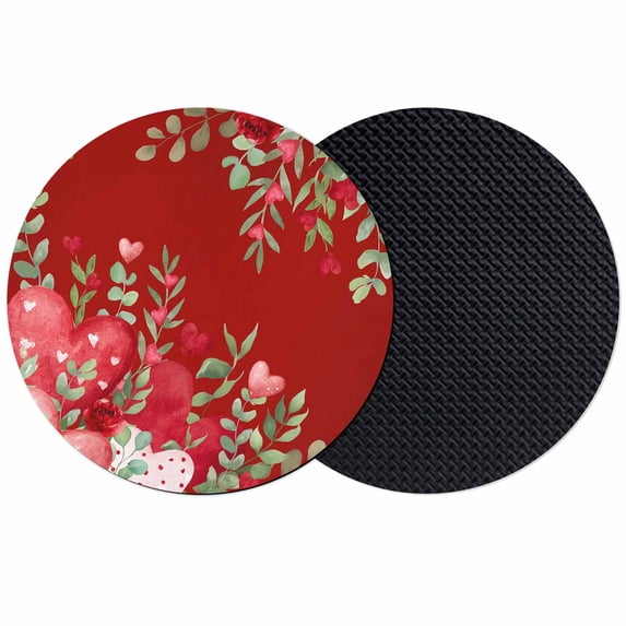 Love Heart Valentines Day Coasters Set of 2, Absorbent Coasters for Drinks, Botanical Eucalyptus Red Coaster for Desk Coffee Table Protection, Home Decor House Warming Gifts 4"
