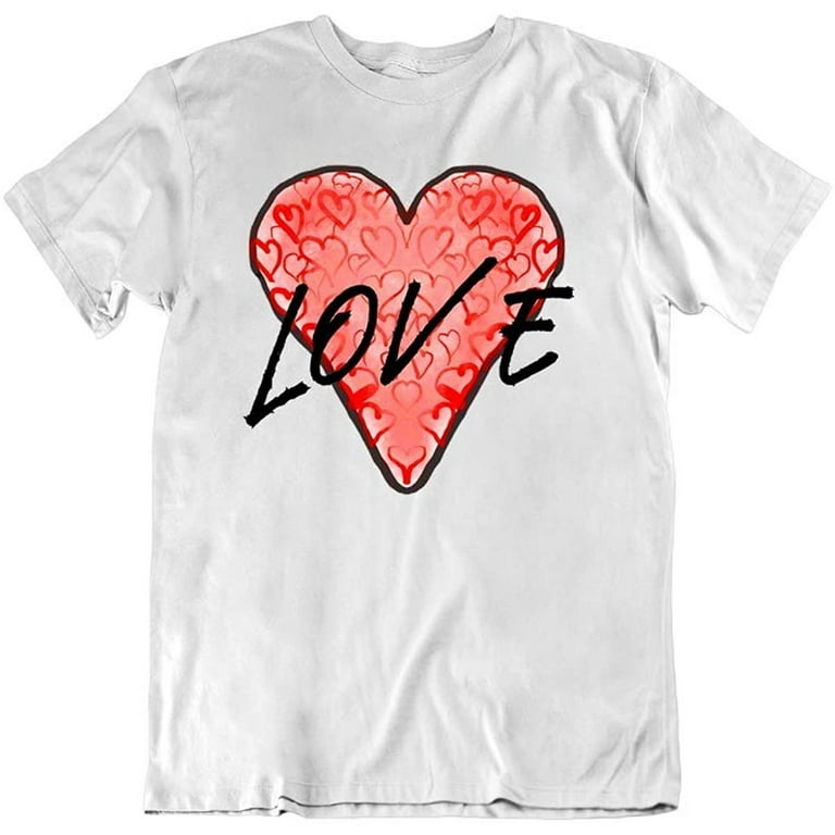シャツ DOODLE HEART HALF T WHITE Love Heart Valentines Day Doodle Art Fashion Novelty Cotton