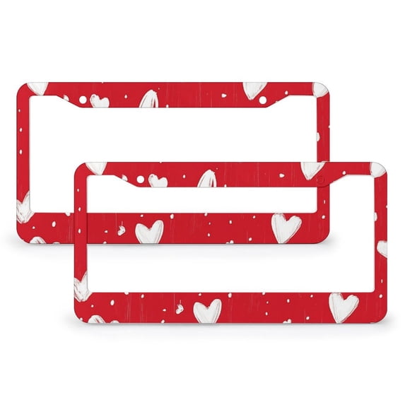 Love Heart Valentines Day License Plate Frames 2 Pieces Love Hearts Anniversary Wedding License Plate Frames Cover Holders Gift for Dad 2 Round Holes Quality Aluminum License Plate Frame