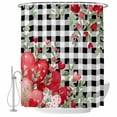 thumbnail image 1 of Love Heart Valentines Day Shower Curtain Set - Long 72" x 84" Washable Bathtub Curtain with 12 Hooks, Botanical Eucalyptus Red Black Plaid Waterproof Fabric Shower Curtains for Bathroom/Bathtub, 1 of 6