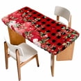 thumbnail image 1 of Love Heart Valentines Day Table Cloths for 3 Foot Rectangle Tables, Botanical Eucalyptus Red Plaid Patio Waterproof Elastic Fitted Tablecloths, Washable Rectangular Table Cover for Camping, 1 of 8