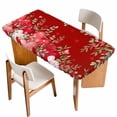 thumbnail image 1 of Love Heart Valentines Day Table Cloths for 4 Foot Rectangle Tables, Botanical Eucalyptus Red Patio Waterproof Elastic Fitted Tablecloths, Washable Rectangular Table Cover for Camping, 1 of 8