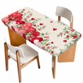 thumbnail image 1 of Love Heart Valentines Day Table Cloths for 4 Foot Rectangle Tables, Botanical Eucalyptus Red Rustic Patio Waterproof Elastic Fitted Tablecloths, Washable Rectangular Table Cover for Camping, 1 of 8