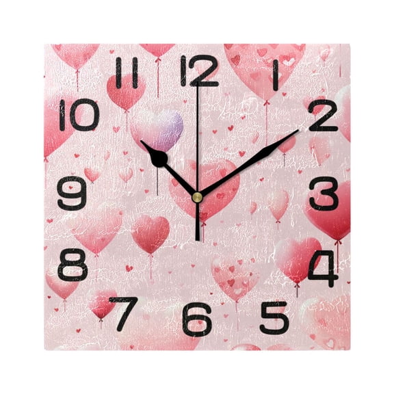 Love Heart Wall Clock Square Silent Non-Ticking Battery Operated Retro 7.78" Clock Home Kitchen Office Decoration