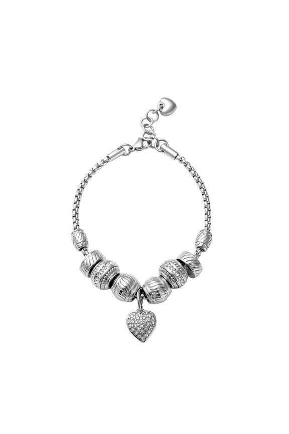 Love Heart White Crystal Charm Bracelet for Women Jewelry Stainless Steel Size 7-8" Birthday Gifts for Women