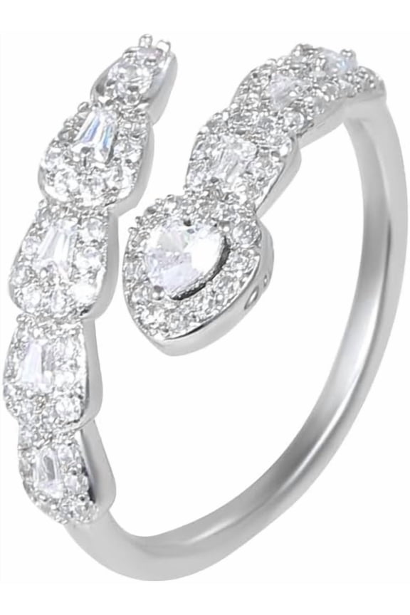 Love Heart Wrap Finger Ring for Women Rhinestone CZ Eternity Ring Open Statement Rings Promise Engagement Rings Wedding Band Adjustable
