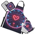 thumbnail image 1 of Love Heart and Clock 5 Pcs Kitchen Set Heat Resistant Oven Mitts and Non-Slip Pot Holders with Adjustable Cooking Apron, 1 of 6