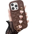 thumbnail image 1 of Love Heart with Bracelet Chain Solid Color Silicone Case Compatible with iPhone Case (Brown,iPhone 13 Pro), 1 of 7