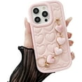 thumbnail image 1 of Love Heart with Bracelet Chain Solid Color Silicone Case Compatible with iPhone Case (Pink,iPhone 12), 1 of 6