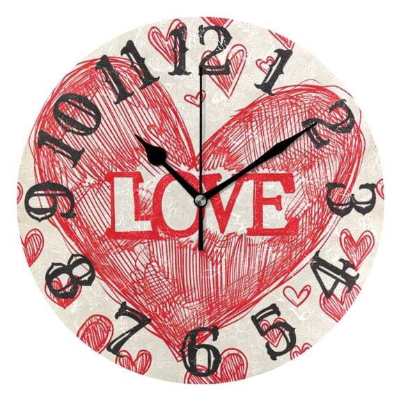 Love Hearts 10 inch Wall Clocks Non Ticking Easy to Read Battery Decorative for Home Bathroom Kitchen Bedroom Living Room