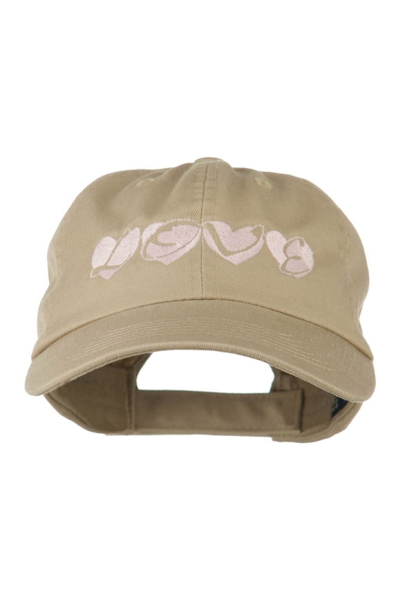 Love Hearts Embroidered Cotton Cap - Khaki OSFM