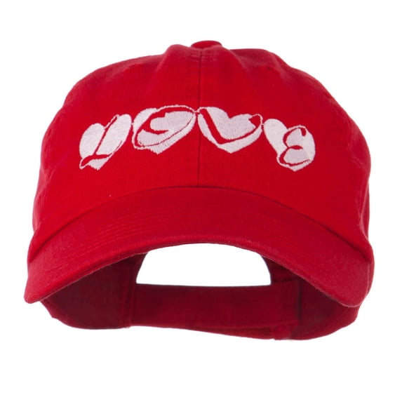 Love Hearts Embroidered Cotton Cap - Red OSFM