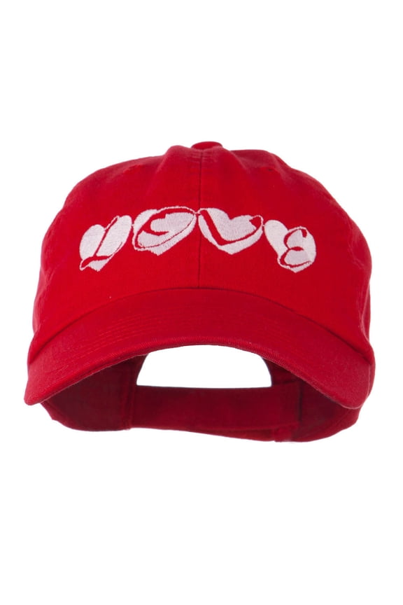 Love Hearts Embroidered Cotton Cap - Red OSFM