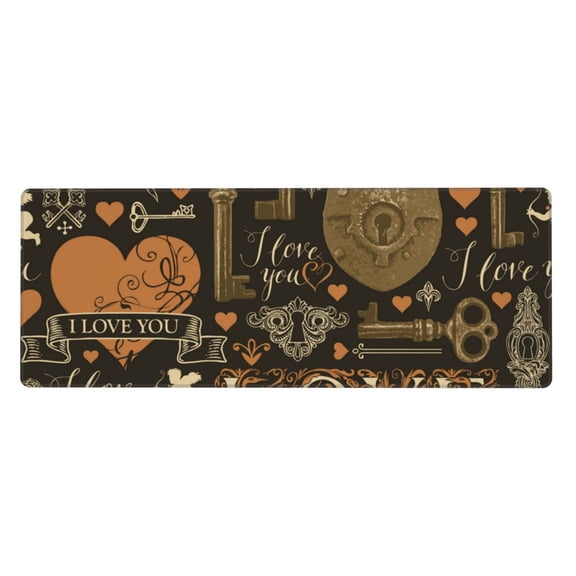 Love Hearts Old Keys Vintage Mouse Pad Extended Large Gaming Mousepad Non-Slip Rubber Big Keyboard Desk Mat 31.5 X 11.8 Inch