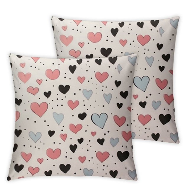 Love Hearts Pillow Cover 18x18 Inch, Grey Pink Cartoon Throw Pillow