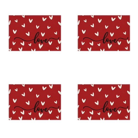 Love Hearts Placemats Set of 4, 17.7"x11.8" Seasonal Anniversary Holiday Table Mats for Party Kitchen Dining Decoration