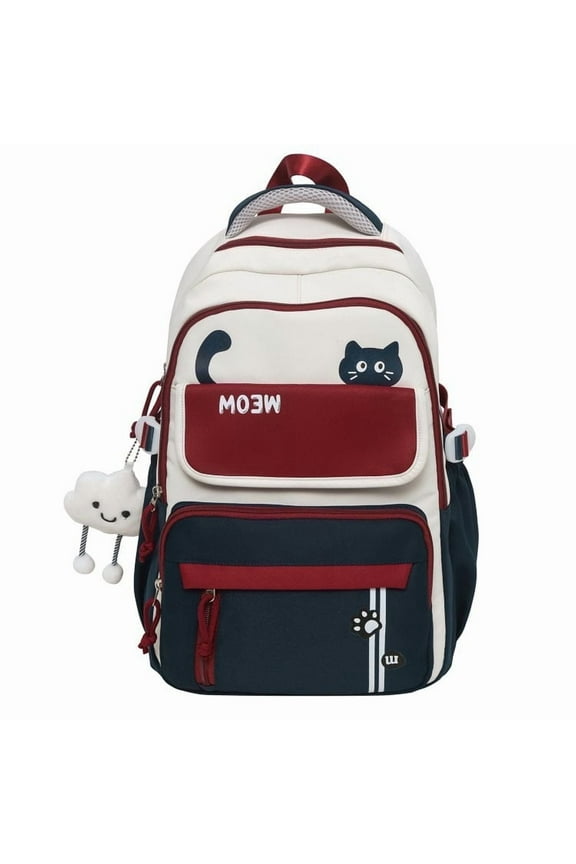 18 In Red Cat Larger College Backpack ,Cute Waterproof Travel Laptop Daypack Bookbags