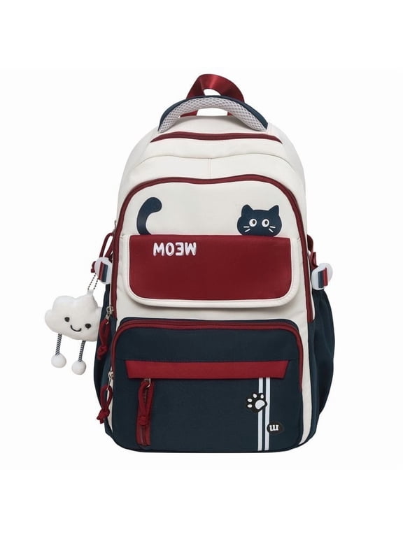 18 In Red Cat Larger College Backpack ,Cute Waterproof Travel Laptop Daypack Bookbags