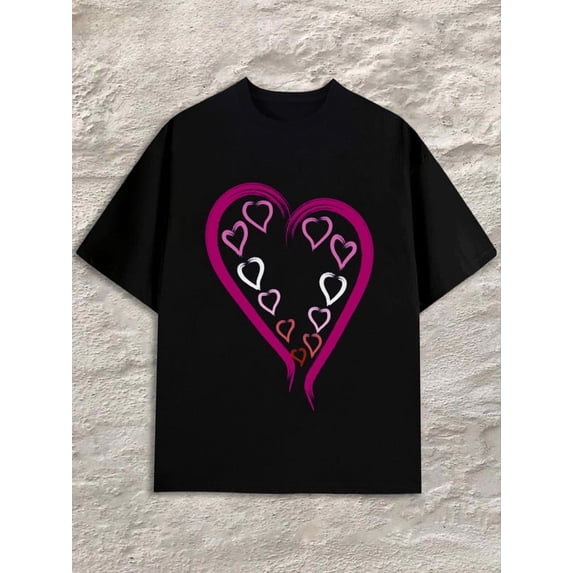Greenink Love Hearts T-Shirt for men black fun and playful, cool T-shirt, funny T-shirt Casual Unisex Shirt Printed tshirts Vintage Unisex Shirt Short Sleeve tshirts