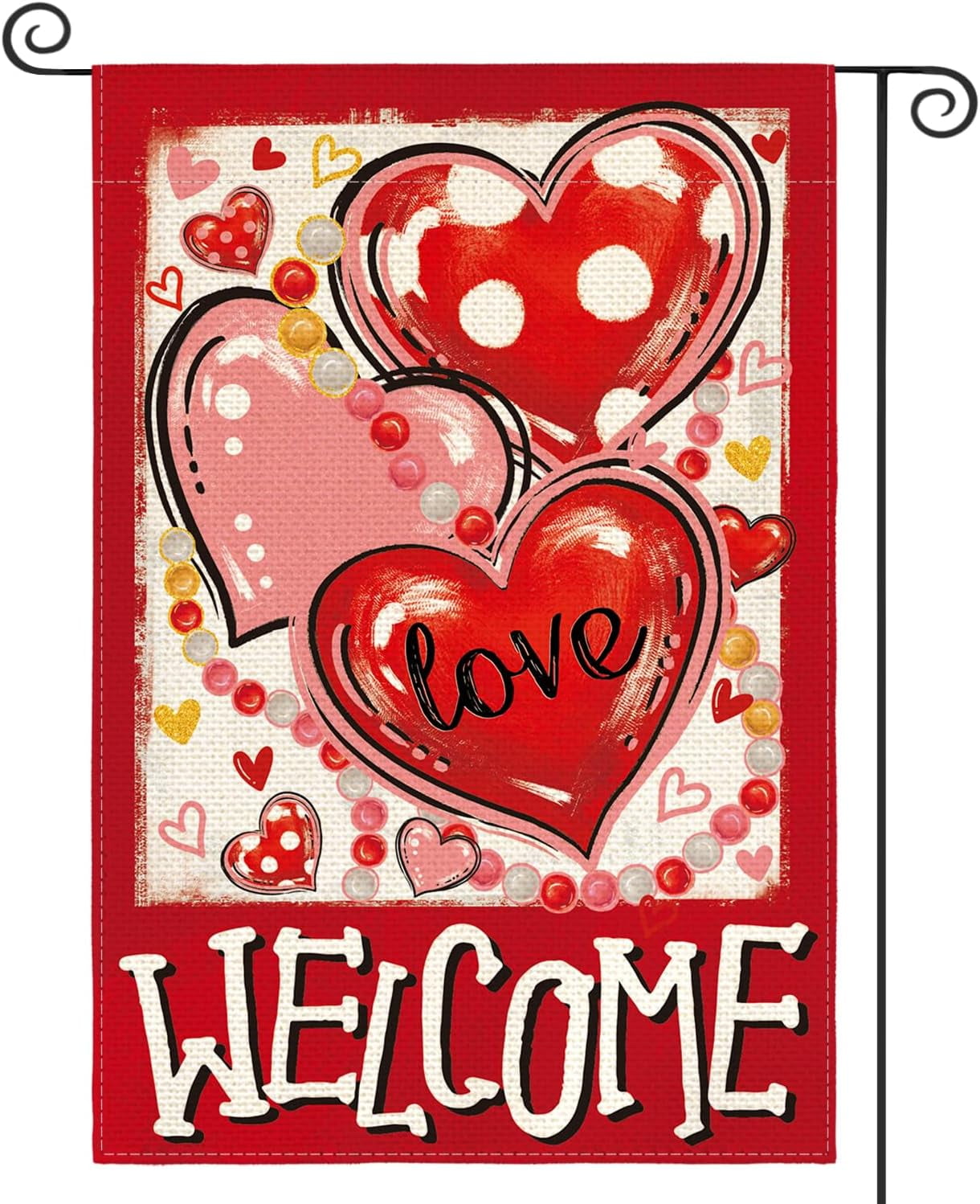 Love Hearts Valentines Day Garden Flag 12x18 Inch Double Sided Outside, Welcome Rustic Anniversary Yard Outdoor Flag