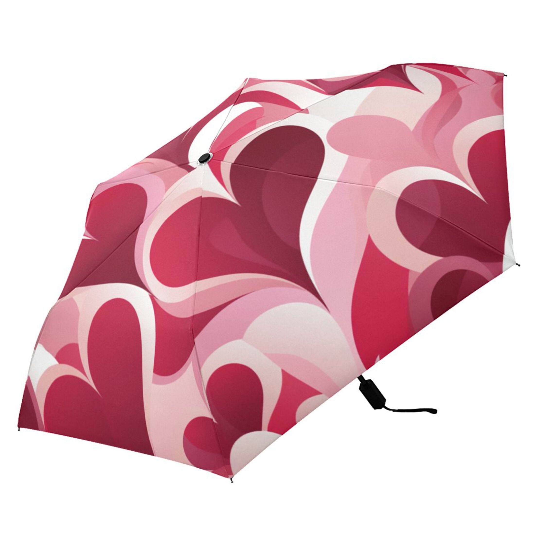 Love Hearts in Valentine Compact Folding Umbrella for Rain Windproof Travel Umbrella UPF 50+ Lightweight Packable Arc Size
