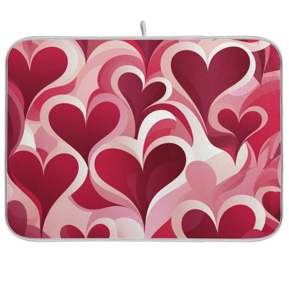 Love Hearts in Valentine Dish Drying Mat Microfiber Kitchen Pad Large Counter Absorbent Dish Mats Drainer Rack 16"x18"