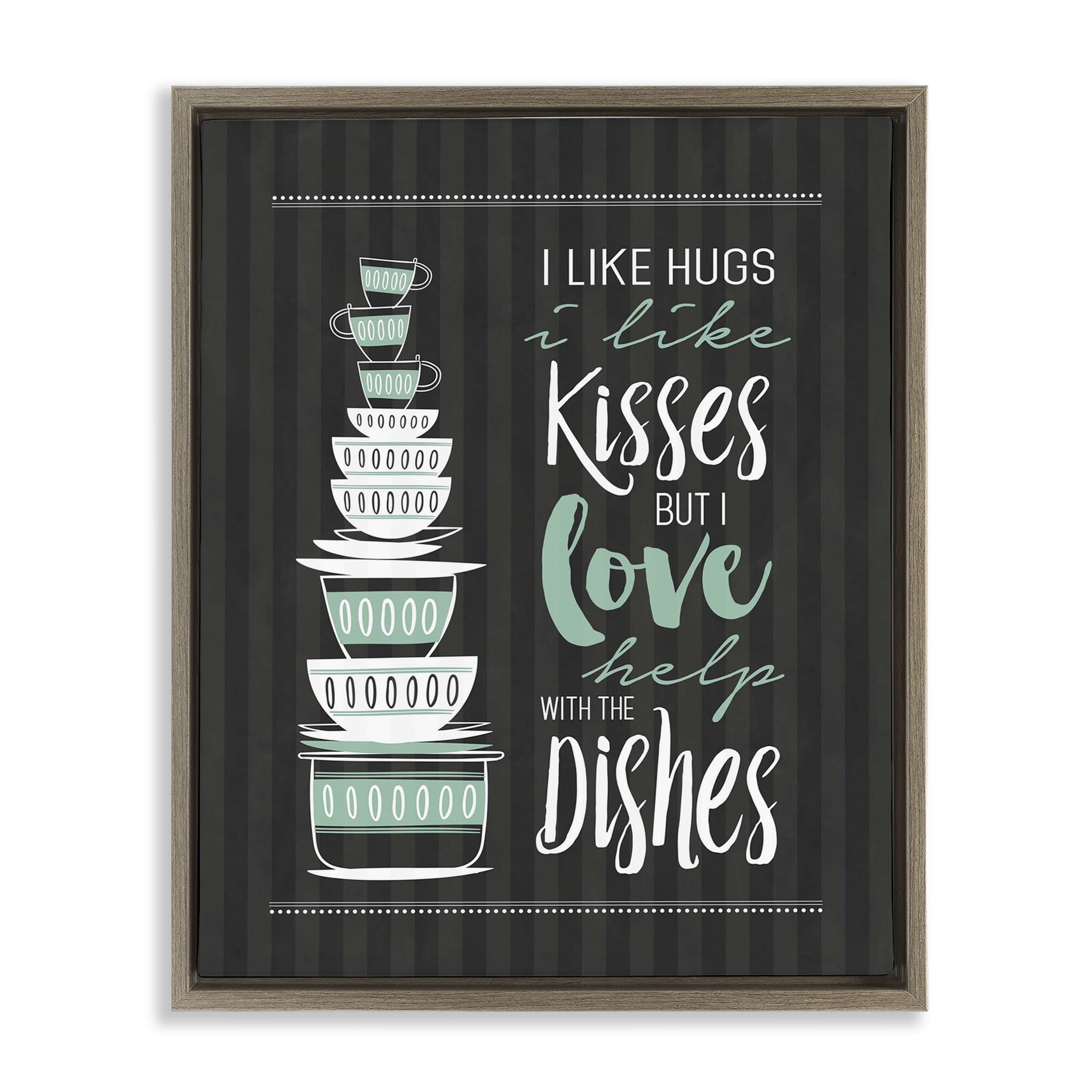 Love Help With Dishes Brown Framed Floater Canvas Wall Art, design by Lettered and Lined