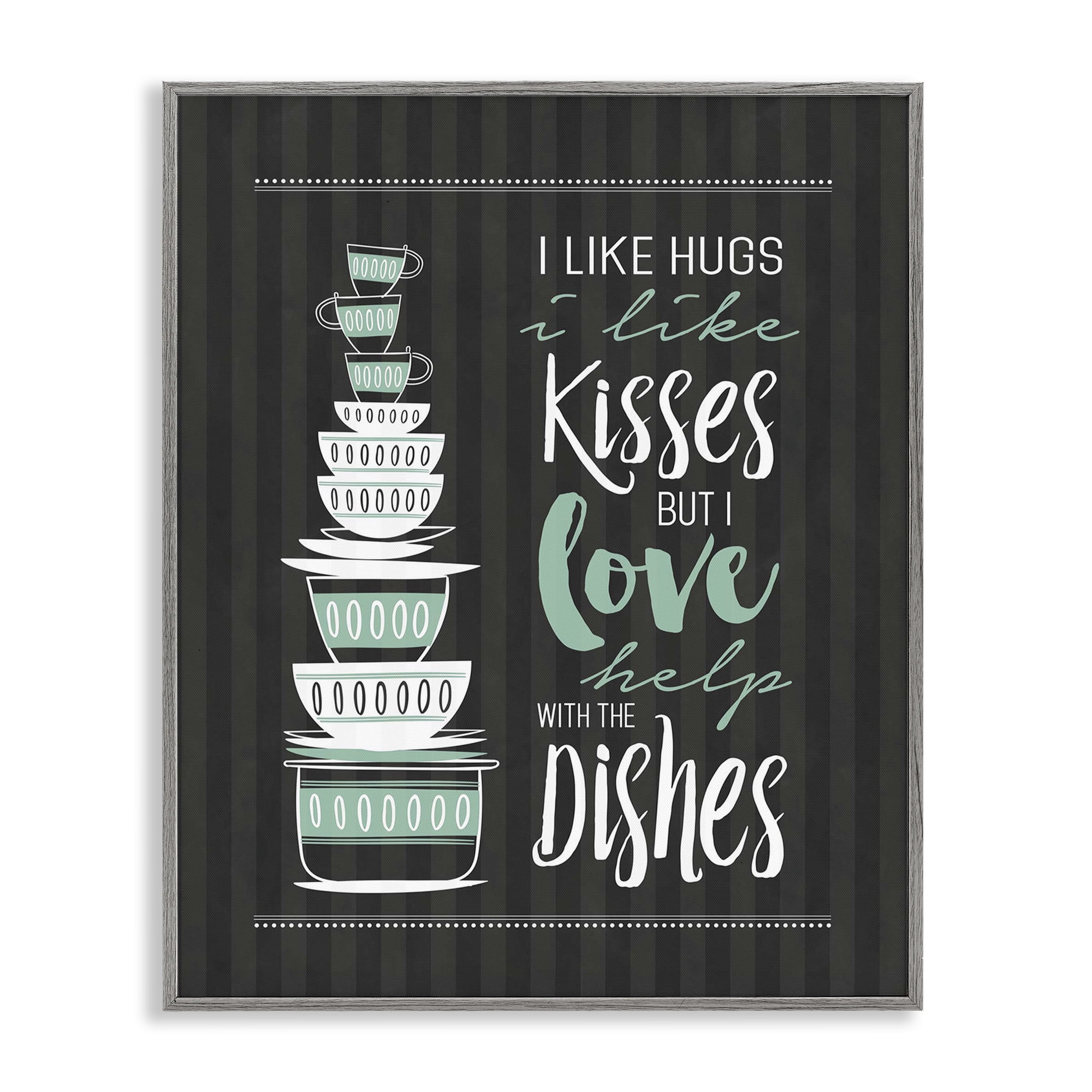 Love Help With Dishes Gray Framed Giclee Art, design by Lettered and Lined