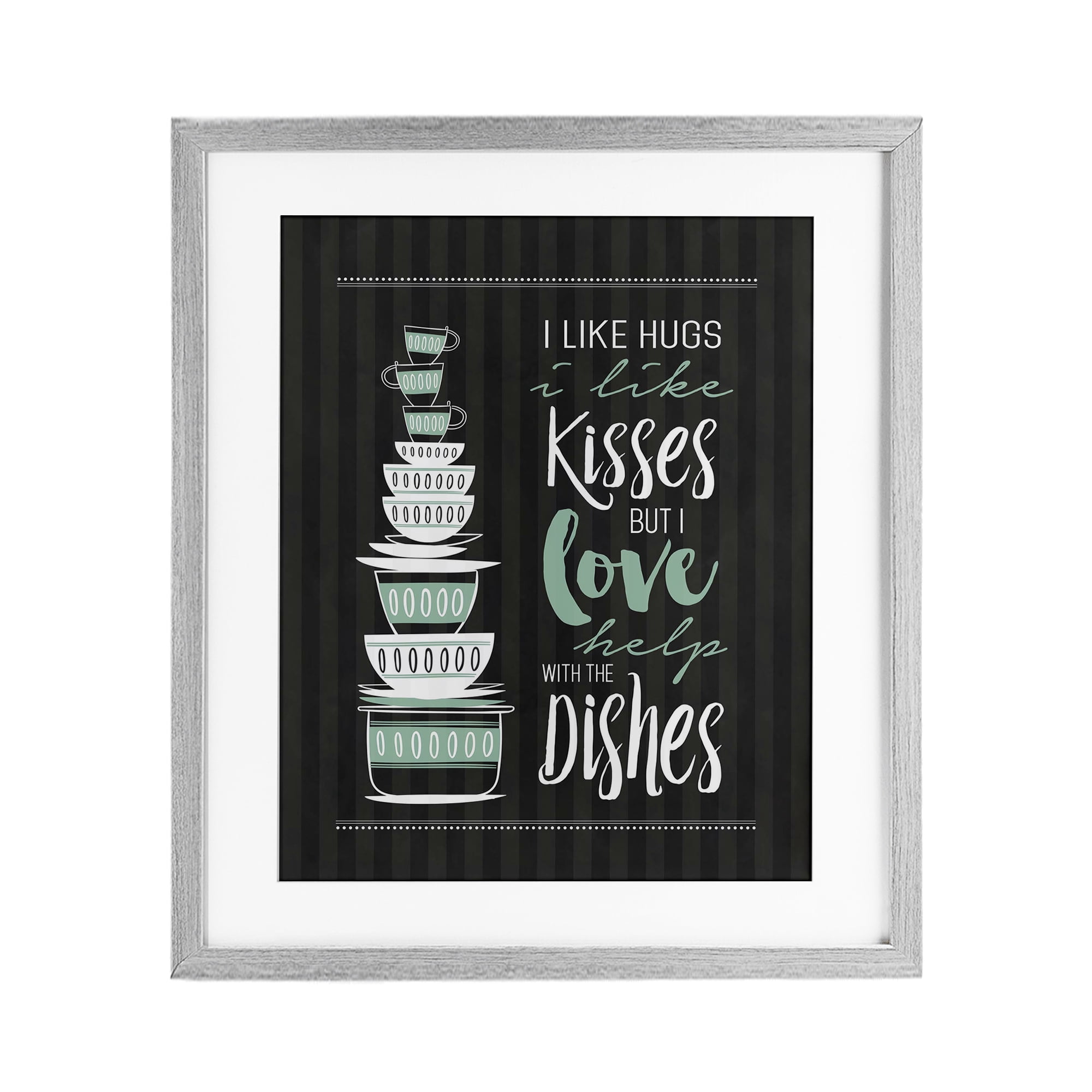 Love Help With Dishes Gray Framed Print Under Glass, design by Lettered and Lined