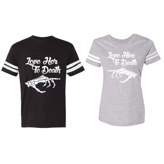 Love Her Him To Death Matching Couple Cotton Jerseys (Men Black / Women Heather) (Men XXL / Women XXL)